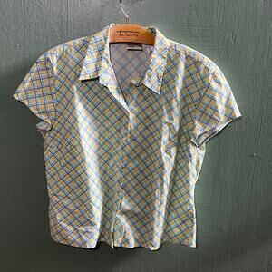 Villager Liz Claiborne Diamond Plaid Short Sleeve Blouse Medium